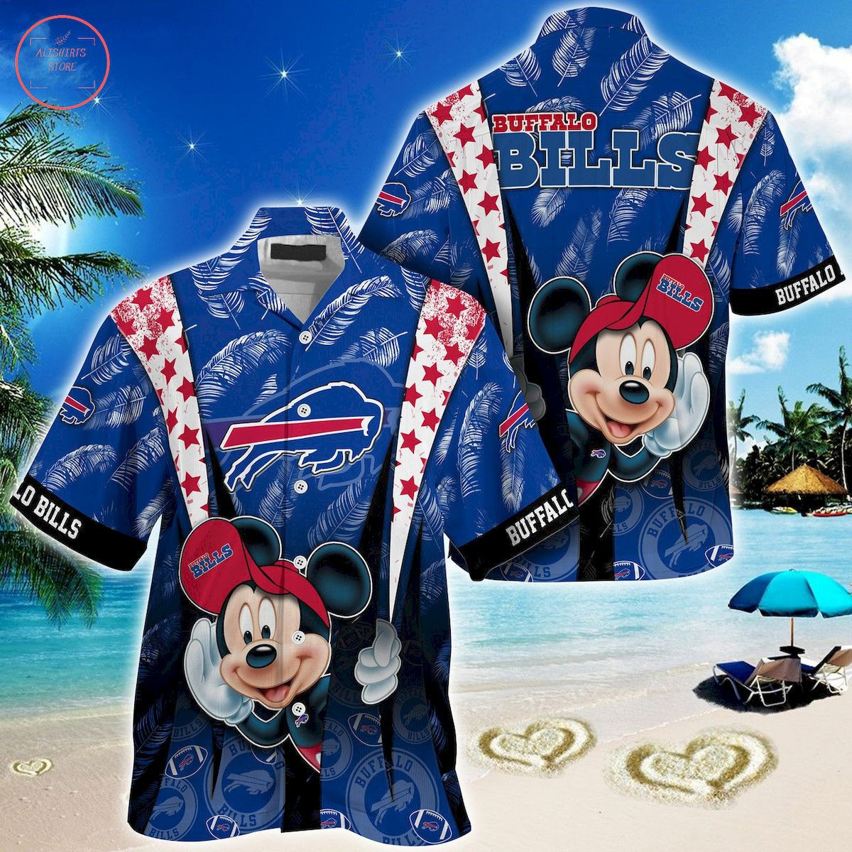 Buffalo Bills Mickey Mouse Ball Hawaiian Shirt Tropical Aloha Button Up