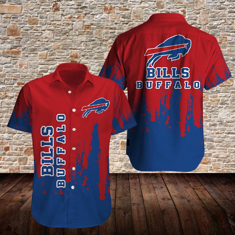 Buffalo Bills Red And Blue Distressed Hawaiian Shirt Tropical Aloha Button Up