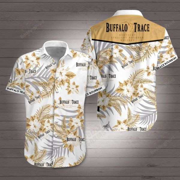 Buffalo Trace Hawaiian Shirt Tropical Aloha Button Up