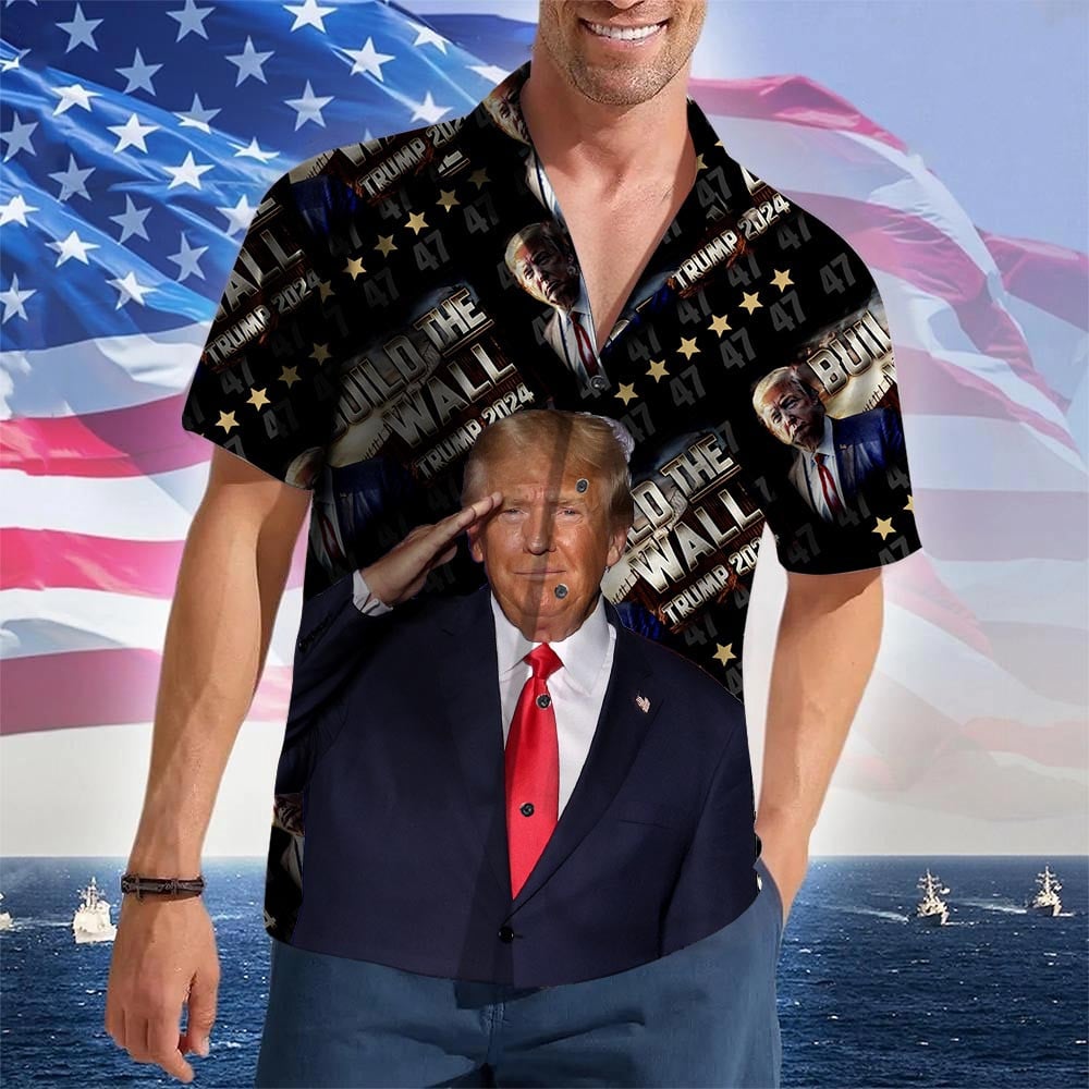 Build The Wall Trump 2024 Hawaiian Shirt MAGA Donald Trump Shirt Gifts For Republicans