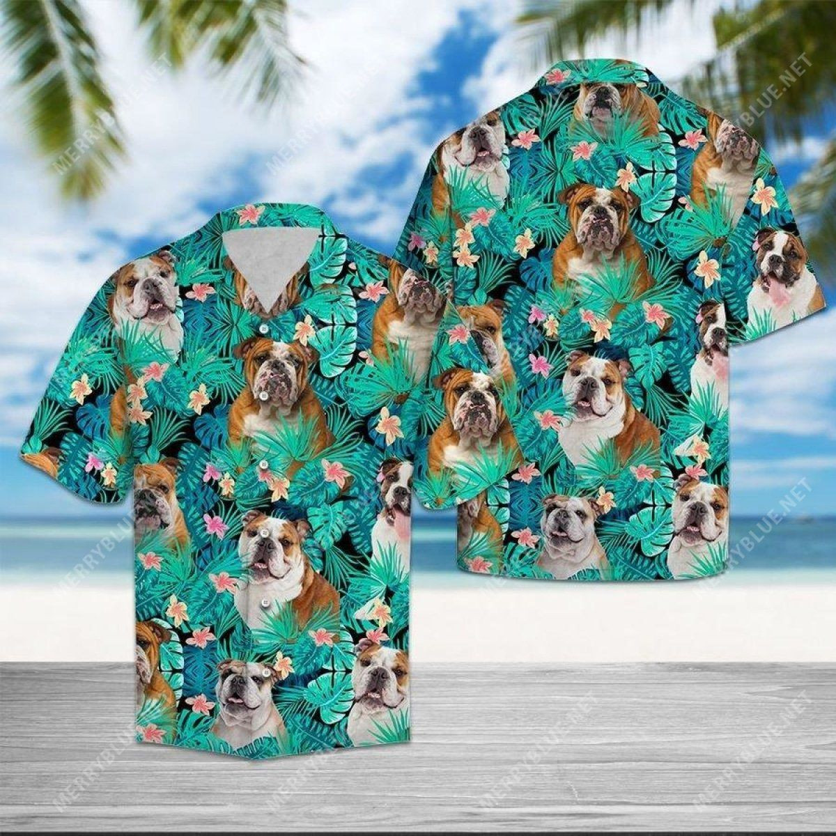 Bulldog Hide And Seek Unisex Hawaiian Shirt Tropical Aloha Button Up