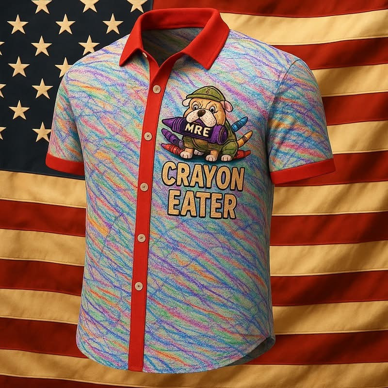 Bulldog USMC Crayon Eaters Hawaiian Shirt MRE Meals Ready To Eat Marine Corps Gift