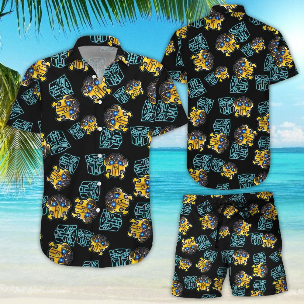 Bumblebee Transformer Hawaiian Shirt Tropical Aloha Button Up