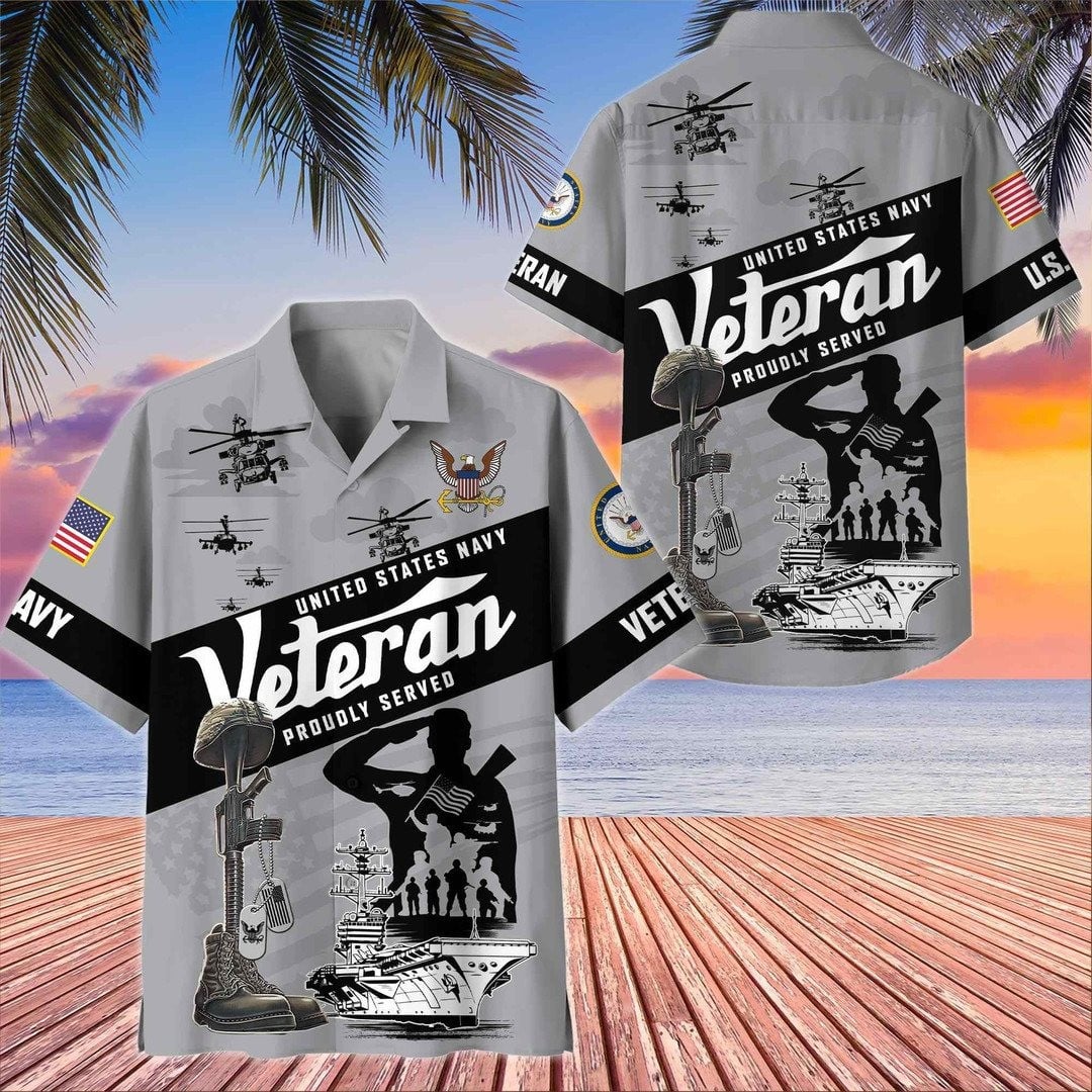 Buy Navy Veteran Hawaiian Shirt for Men Comfortable Military Pride Apparel for Daily Wear