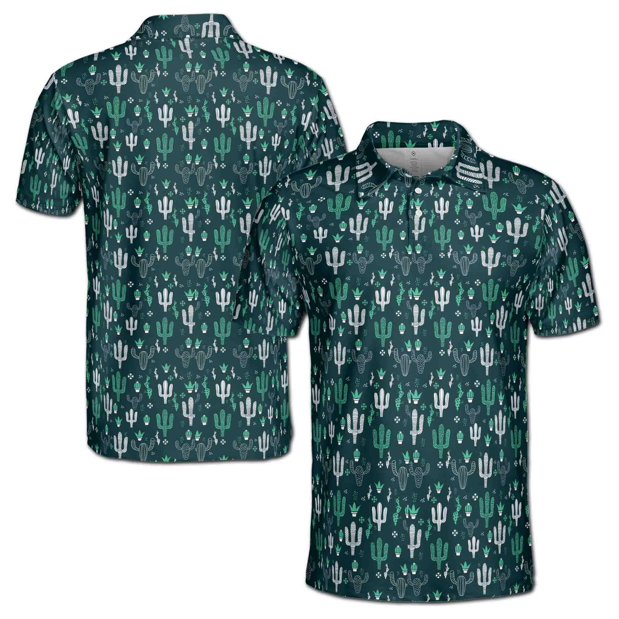 Cactus Doodle Men's Polo Shirt: Funny Golf Apparel