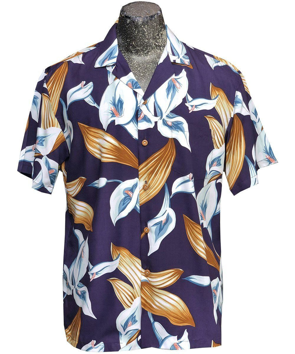 Calla Lily Purple Hawaiian Shirt Tropical Aloha Button Up