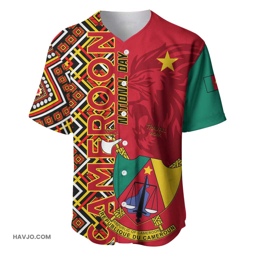 Cameroon National Day Cameroun Coat Of Arms Ankara Pattern Baseball Jersey