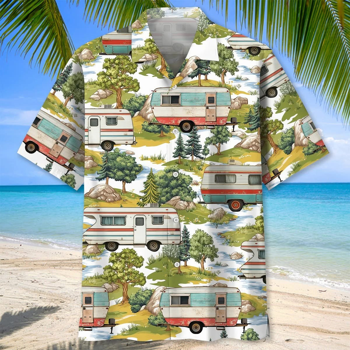 Camper Trailer Camping 80s Vintage Hawaiian Shirt Themed Best Gifts For Camping Lovers