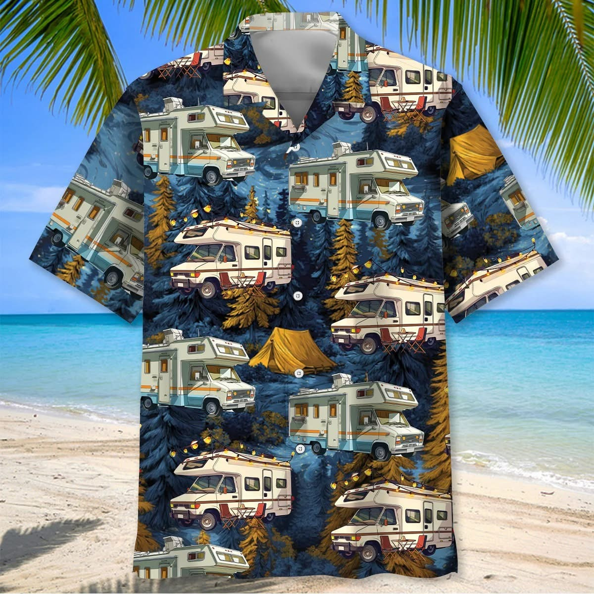 Camping Car Night Forest Hawaiian Shirt RV Camper Van Camping Lover Gifts For Him Her