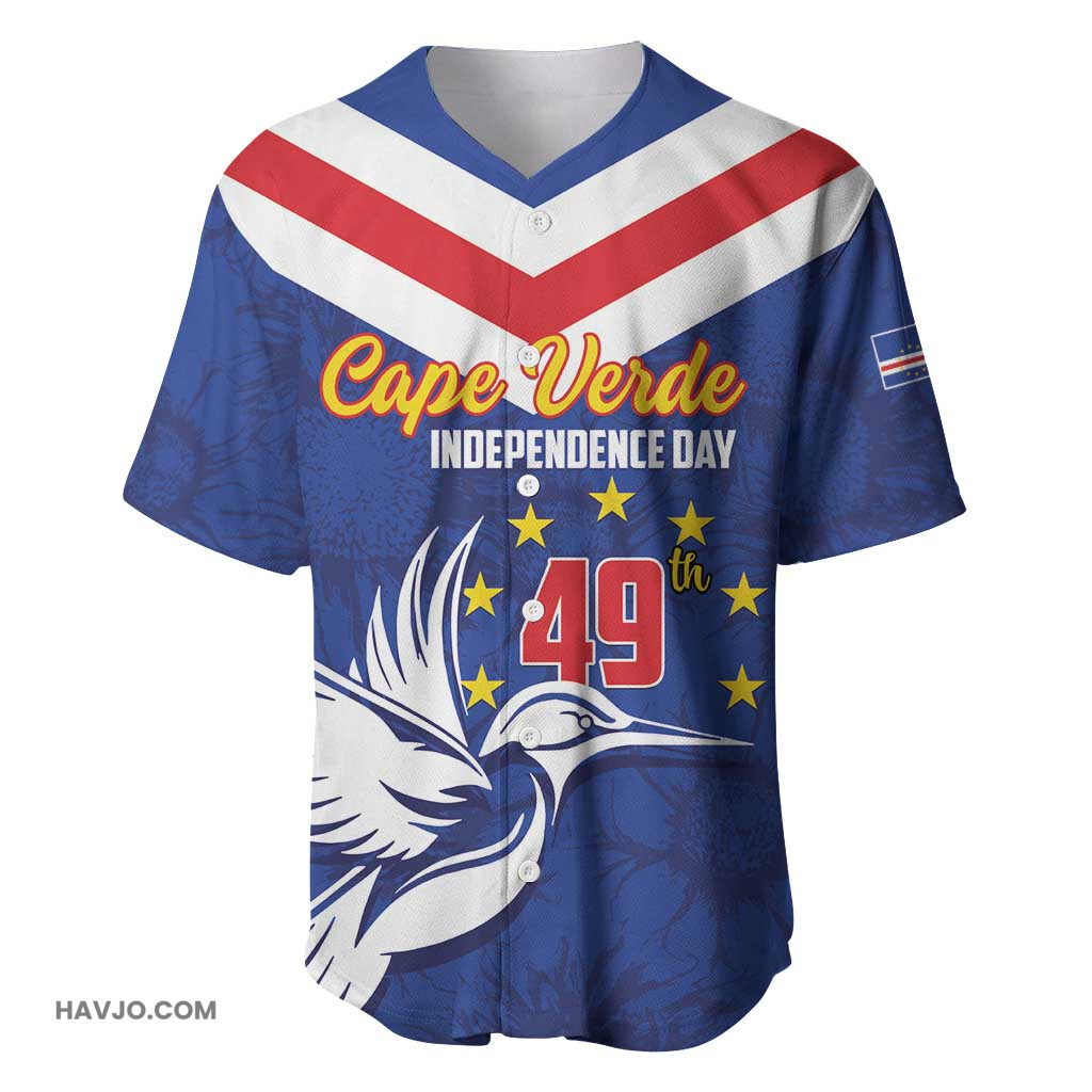 Cape Verde Independence Day Gerbera Daisy Pattern Baseball Jersey