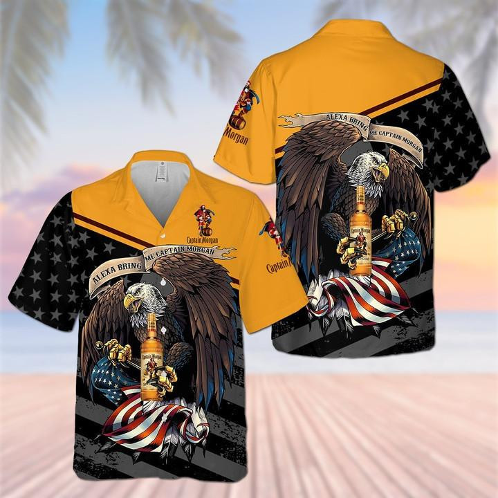 Captain Morgan Eagle Hawaiian Shirt Tropical Aloha Button Up