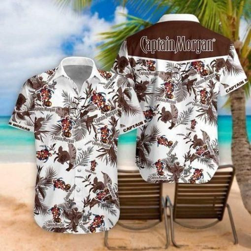 Captain Morgan Hawaiian Shirt Tropical Aloha Button Up