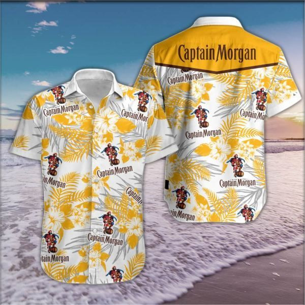 Captain Morgan Hawaiian Shirt Tropical Aloha Button Up