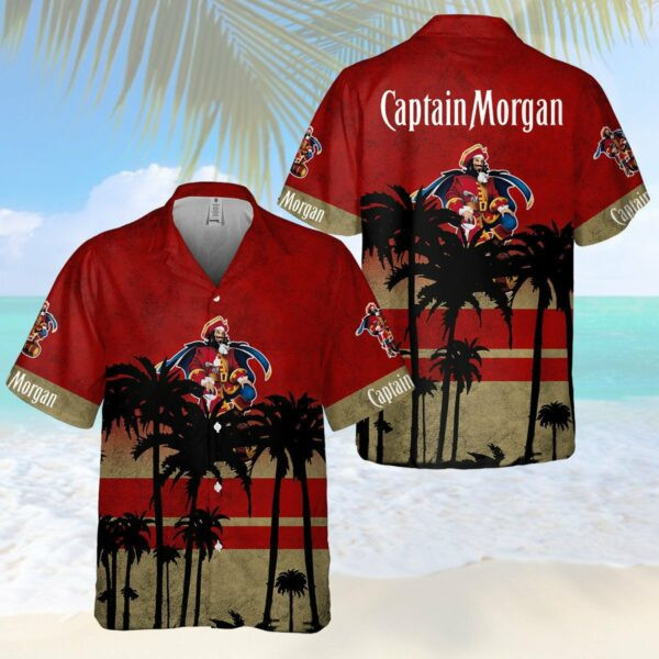 Captain Morgan Hawaiian Shirt Tropical Aloha Button Up