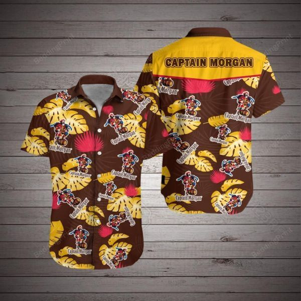 Captain Morgan Hawaiian Shirt Tropical Aloha Button Up