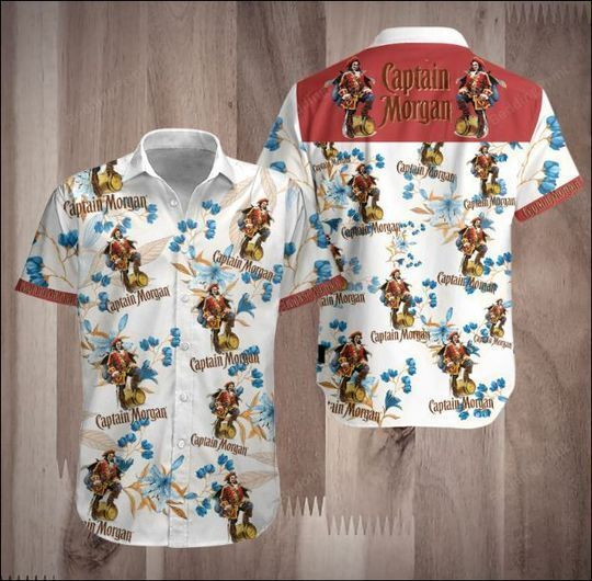 Captain Morgan Hawaiian Shirt Tropical Aloha Button Up