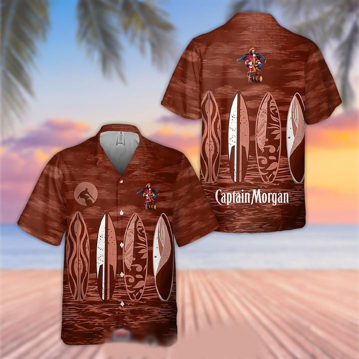 Captain Morgan Surfing Hawaiian Shirt Tropical Aloha Button Up