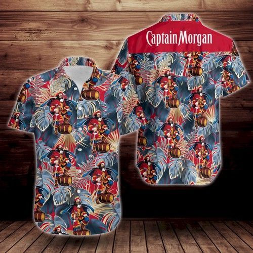 Captain Morgan Tropical Flower Hawaiian Shirt Tropical Aloha Button Up