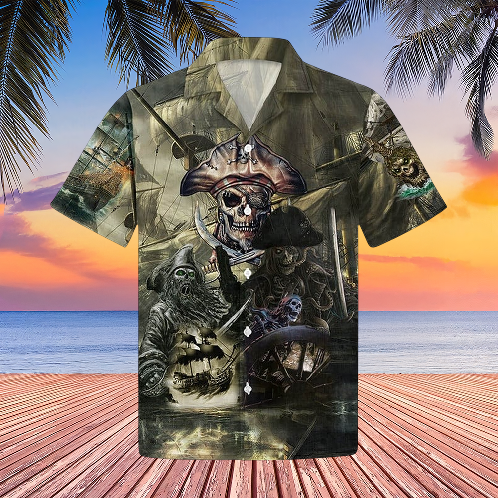 Caribbean Skull Pirate Ghost Ship Hawaiian Shirt Best Gifts For Pirate Lovers For Men