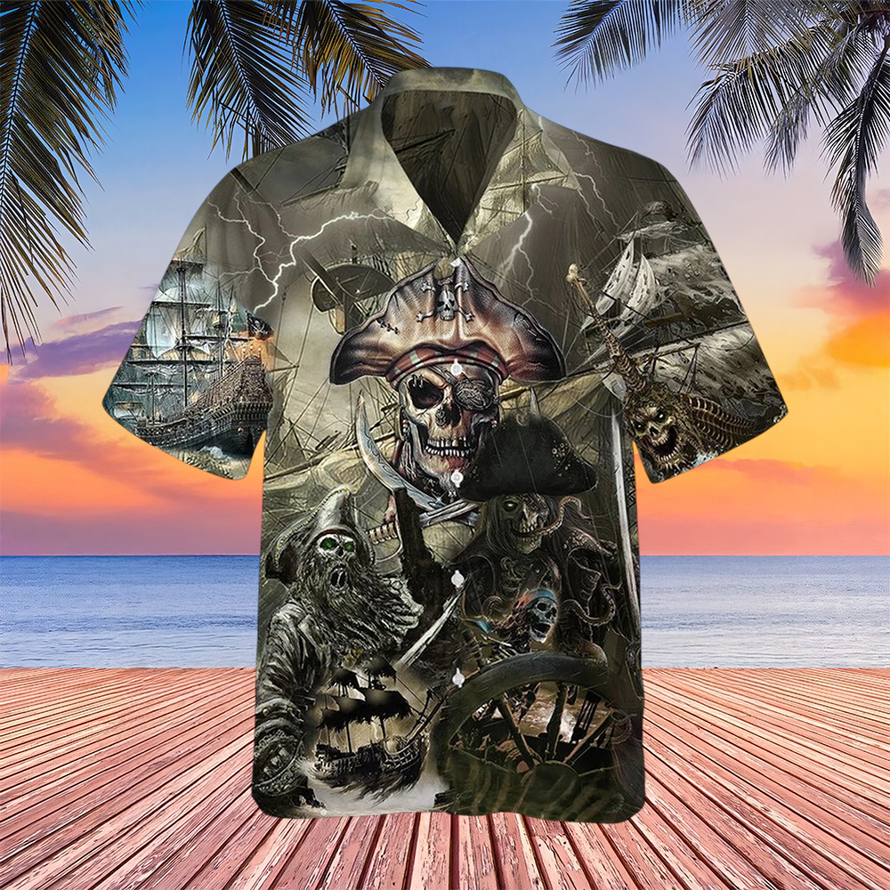 Caribbean Skull Pirate Ghost Ship Hawaiian Shirt Pirate Skull Aloha Shirt Gifts For Husband