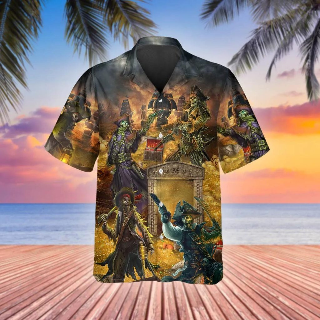 Caribbean Skull Pirate Hawaiian Shirt Skull And Treasure Aloha Shirt Gifts For Pirate Lovers