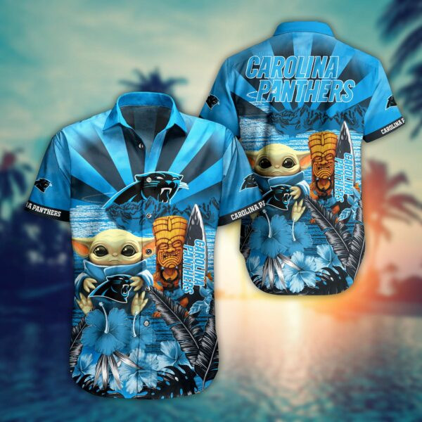 Carolina Panthers Baby Yoda Summer Hawaiian Shirt Tropical Aloha Button Up
