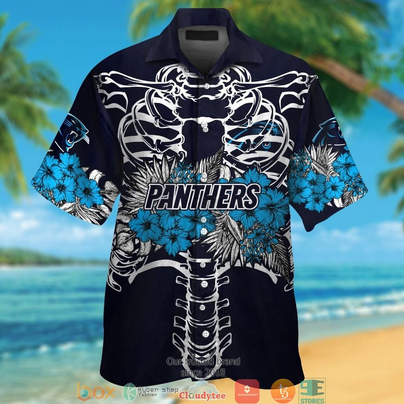 Carolina Panthers Backbone Hibiscus Hawaiian Shirt Tropical Aloha Button Up