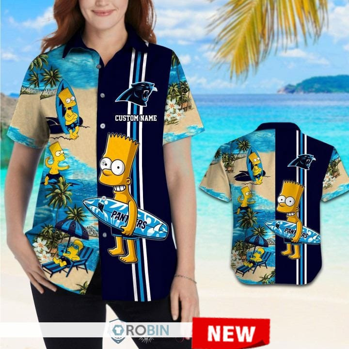 Carolina Panthers Bart Simpson Hawaiian Shirt Tropical Aloha Button Up
