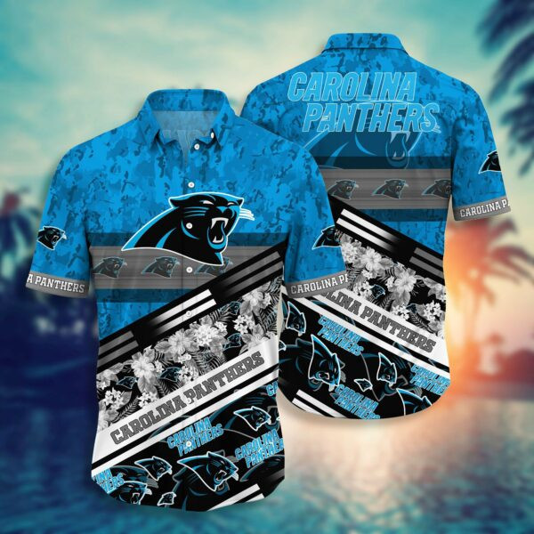 Carolina Panthers Camo Hawaiian Shirt Tropical Aloha Button Up