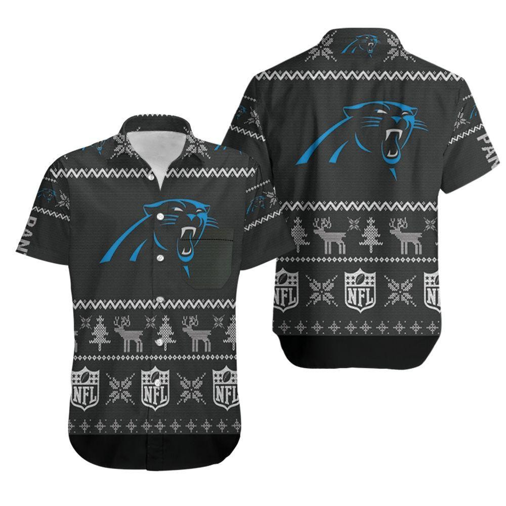 Carolina Panthers Christmas Hawaiian Shirt Tropical Aloha Button Up