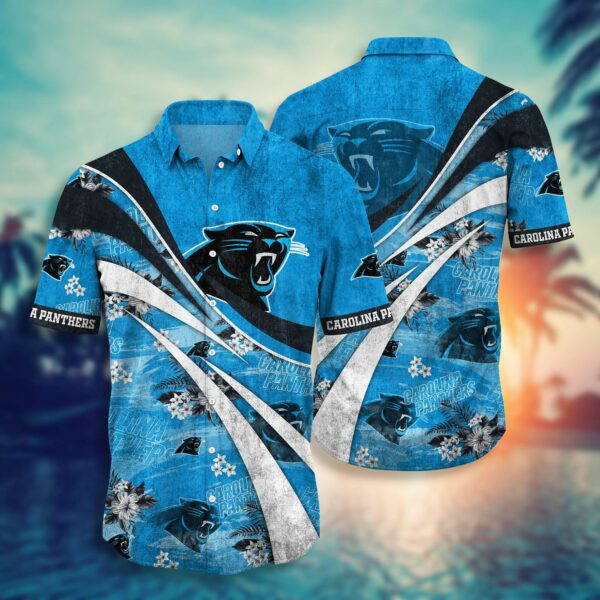 Carolina Panthers Floral Distressed Hawaiian Shirt Tropical Aloha Button Up