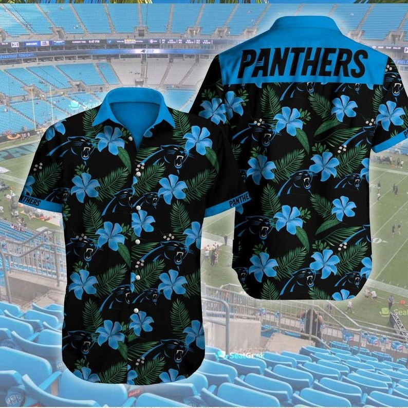 Carolina Panthers Floral Hawaiian Shirt Tropical Aloha Button Up