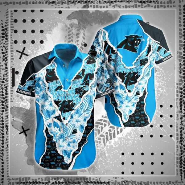 Carolina Panthers Floral Summer Hawaiian Shirt Tropical Aloha Button Up