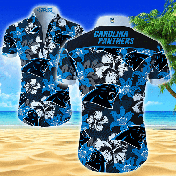 Carolina Panthers Flower Logo Pattern Hawaiian Shirt Tropical Aloha Button Up