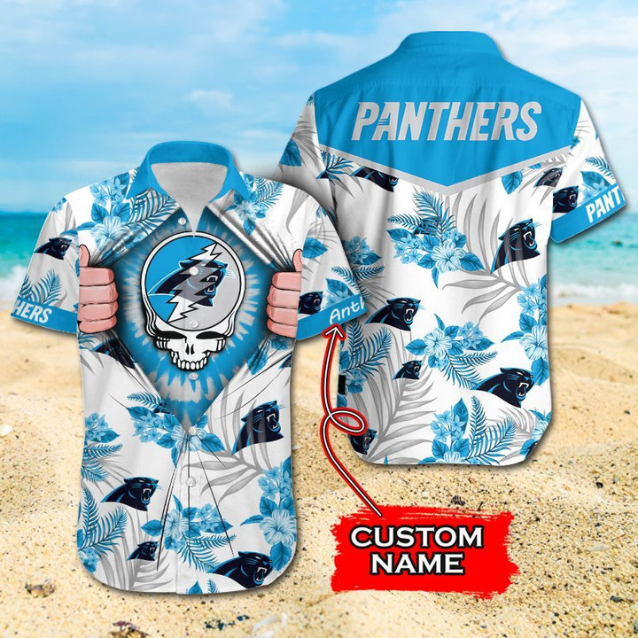Carolina Panthers Grateful Dead Hawaiian Shirt Tropical Aloha Button Up