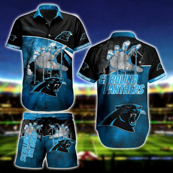 Carolina Panthers Hand Hawaiian Shirt Tropical Aloha Button Up