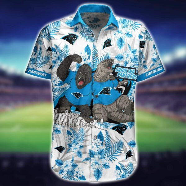 Carolina Panthers Kingkong Godzilla Hawaiian Shirt Tropical Aloha Button Up
