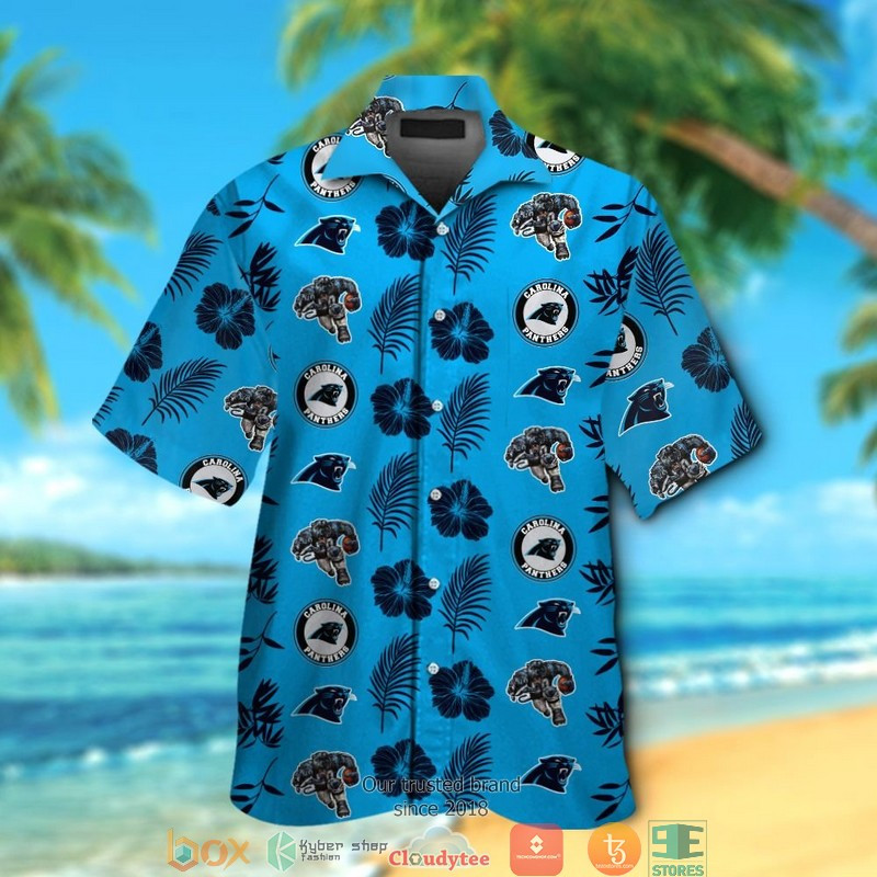 Carolina Panthers Leaf Hibiscus Pattern Hawaiian Shirt Tropical Aloha Button Up