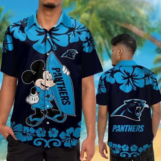 Carolina Panthers Mickey Hawaiian Shirt Tropical Aloha Button Up