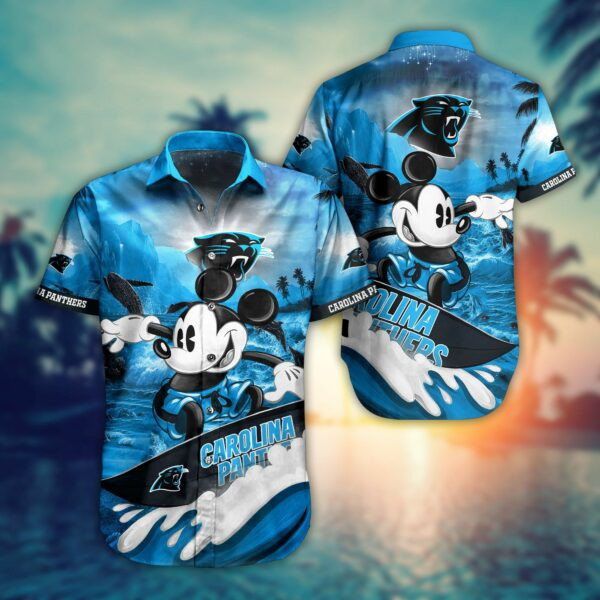 Carolina Panthers Mickey Hawaiian Shirt Tropical Aloha Button Up