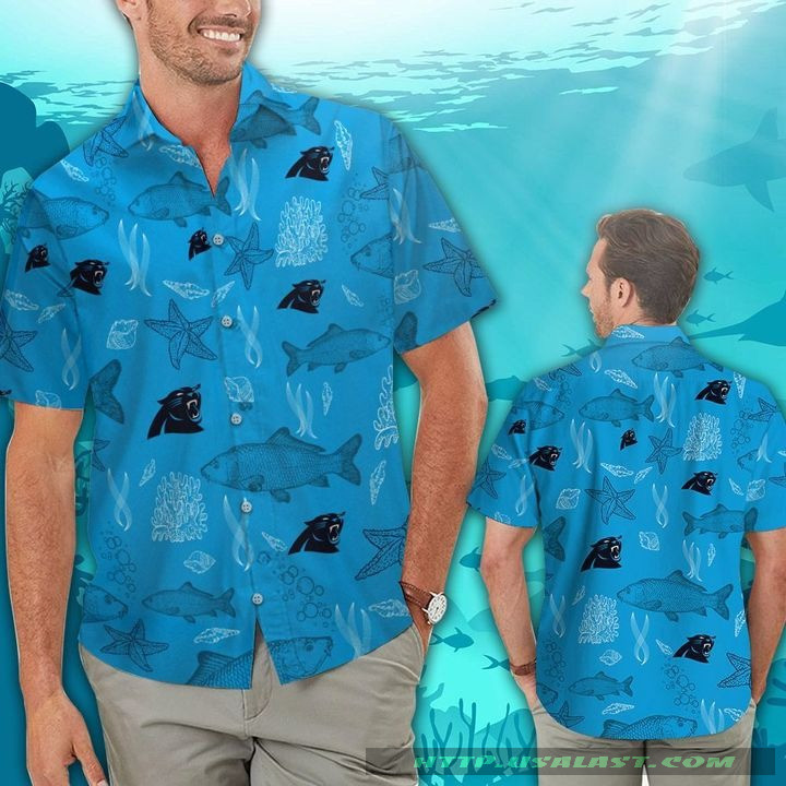 Carolina Panthers Ocean Fishes Hawaiian Shirt Tropical Aloha Button Up