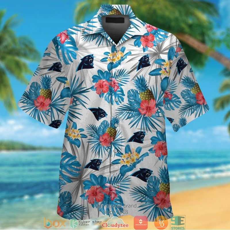Carolina Panthers Pineapple Hibisucs Hawaiian Shirt Tropical Aloha Button Up
