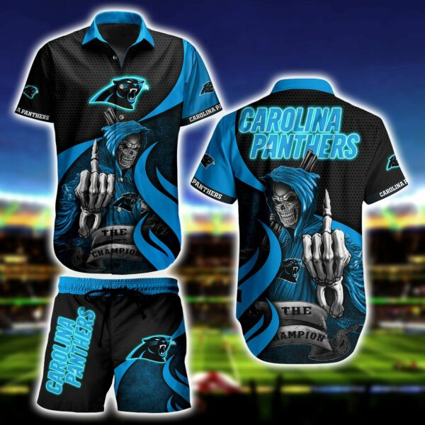 Carolina Panthers Skull Death Hawaiian Shirt Tropical Aloha Button Up