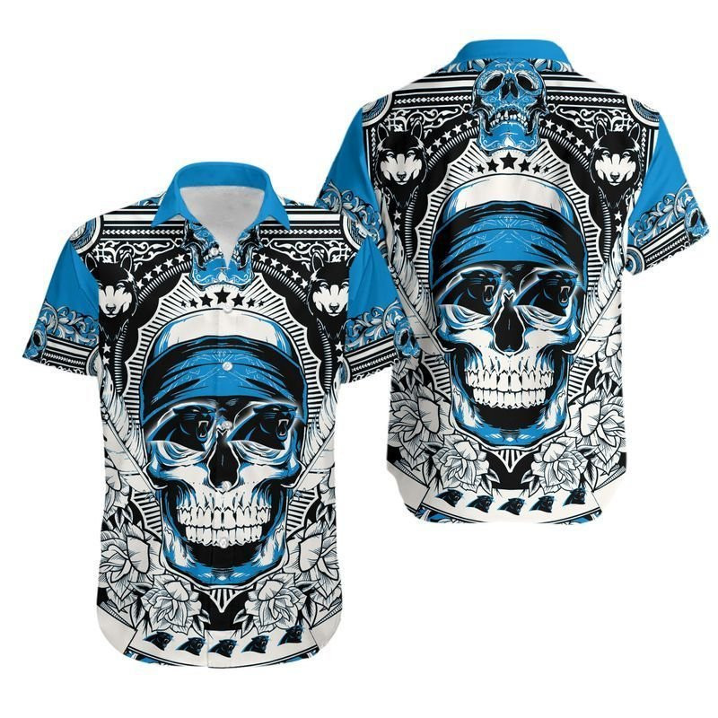 Carolina Panthers Skull1 Hawaiian Shirt Tropical Aloha Button Up
