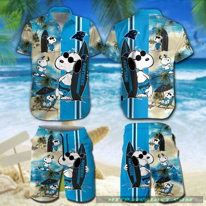 Carolina Panthers Snoopy Surfing Hawaiian Shirt Tropical Aloha Button Up