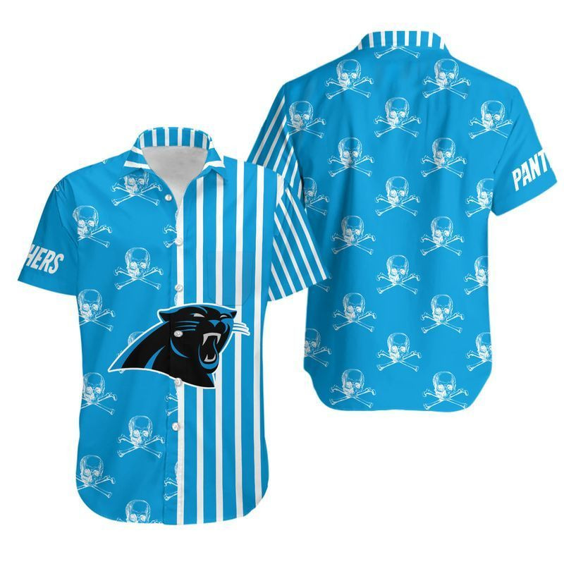 Carolina Panthers Stripes And Skull Hawaiian Shirt Tropical Aloha Button Up