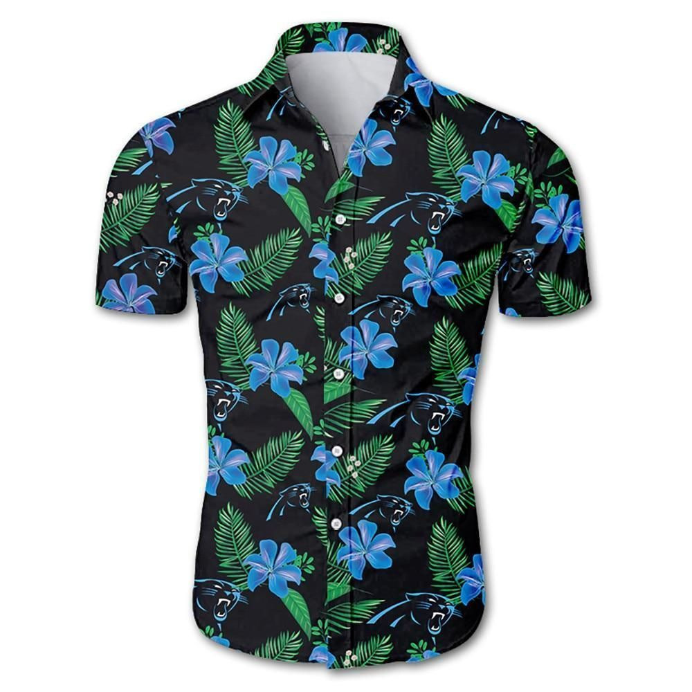 Carolina Panthers Tropical Flower Hawaiian Shirt Tropical Aloha Button Up