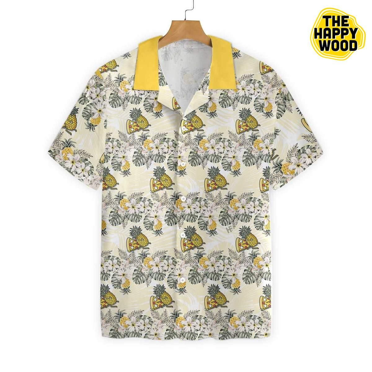 Cartoon Pizza Pineapple Hawaiian Shirt Tropical Aloha Button Up