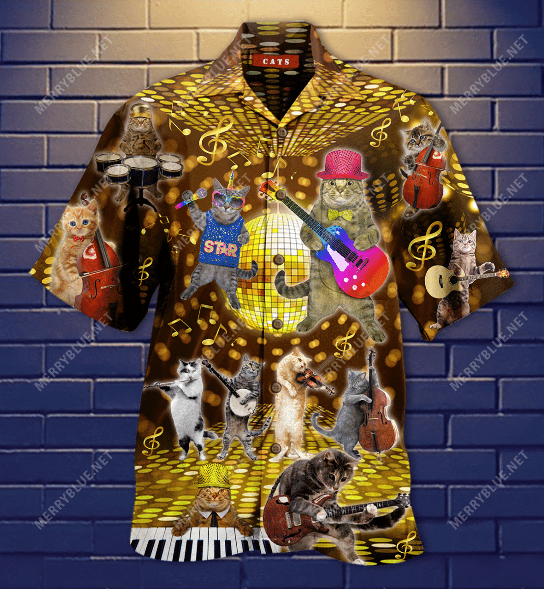 Cat Music Band Hawaiian Shirt Tropical Aloha Button Up