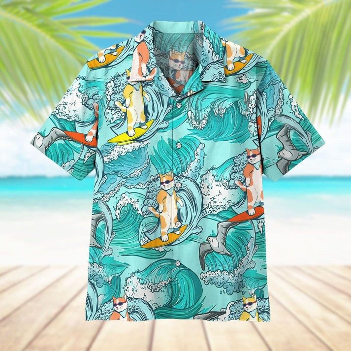 Cat Surfing Hawaiian Shirt Summer Themed Aloha Shirt Gifts For Cat Lovers